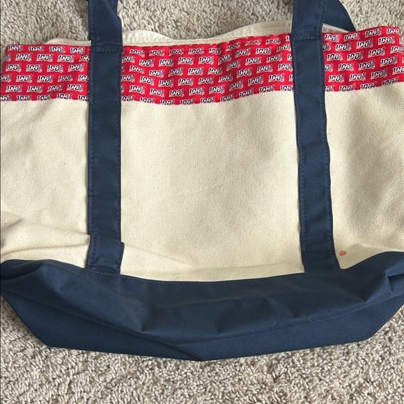 Vineyard Vines Cream and Navy Tote with Red Accents - Picture 6 of 8